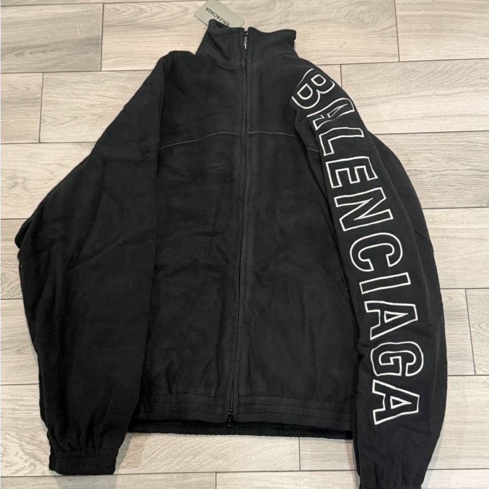 Balenciaga Black Windbreaker with Bold Sleeve Logo